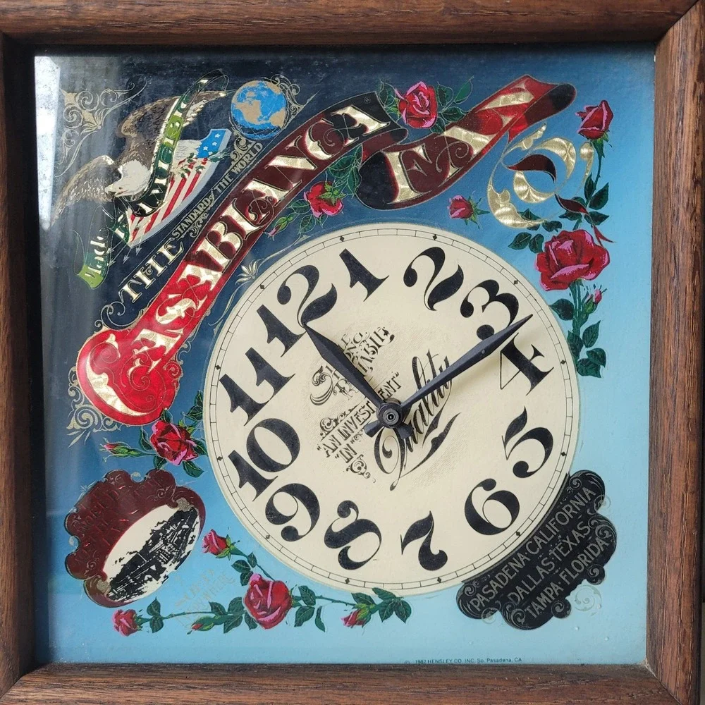 Vintage 1982 Casablanca Fan Co Wall Clock Hensley Glass Mirror Advertising 12